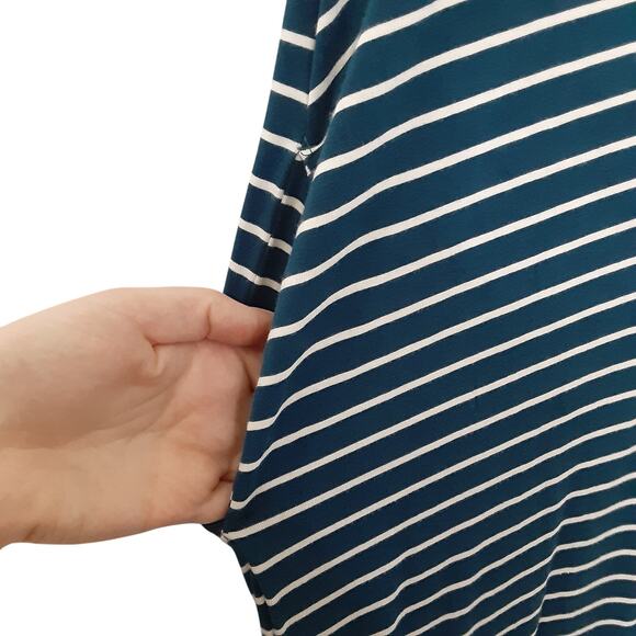 Matilda Jane Set Sail Maxi Dress Teal White Nautical Stripe Womens L Jersey Knit - Picture 6 of 9